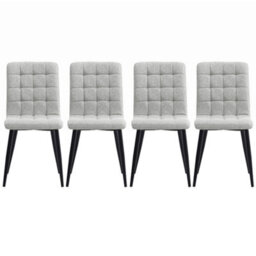 Darphe Set Of 4 Light Grey Upholstered Dining Chairs, Modern Kitchen Chairs With High Backrest And Metal Legs - thumbnail 1