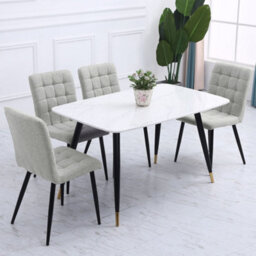 Darphe Set Of 4 Light Grey Upholstered Dining Chairs, Modern Kitchen Chairs With High Backrest And Metal Legs - thumbnail 2
