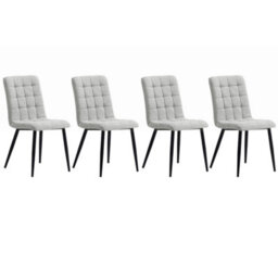Darphe Set Of 4 Light Grey Upholstered Dining Chairs, Modern Kitchen Chairs With High Backrest And Metal Legs - thumbnail 5