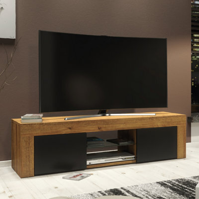 Tv Unit 130Cm Modern Oak With Black Matte Doors - Creative Furniture - image 1