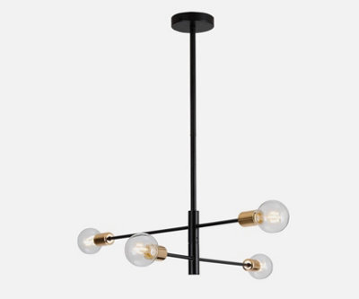 Metal Ceiling Light Fixture E27 Black With Gold Accents (4 Lights) - image 1