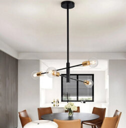 Metal Ceiling Light Fixture E27 Black With Gold Accents (4 Lights) - thumbnail 3
