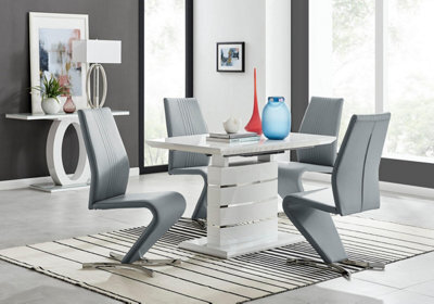 Furniturebox Uk Renato 120Cm High Gloss Extending Dining Table And 4 Grey Willow Chairs - image 1