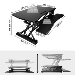 Duronic Dm05D3 Sit-Stand Desk Workstation, Desk Convertor, Manually Height Adjustable 15-50Cm,  73X59Cm Platform - Black - thumbnail 2
