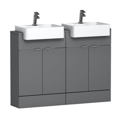 Royal Bathrooms Elena 1200mm Floor Standing Vanity Unit Bathroom Sink Indigo Grey Gloss 4 Door With Semi Recessed Double Basin - image 1