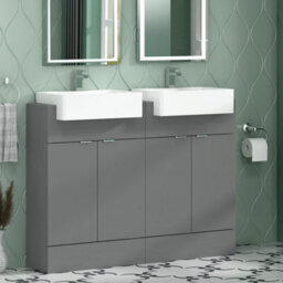 Royal Bathrooms Elena 1200mm Floor Standing Vanity Unit Bathroom Sink Indigo Grey Gloss 4 Door With Semi Recessed Double Basin - thumbnail 3