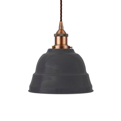 Slate Grey Lincoln Painted Dome Pendant Light With Matt Antique Copper Lamp Holder And Brown Twisted Cable - Se Home - image 1