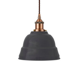 Slate Grey Lincoln Painted Dome Pendant Light With Matt Antique Copper Lamp Holder And Brown Twisted Cable - Se Home
