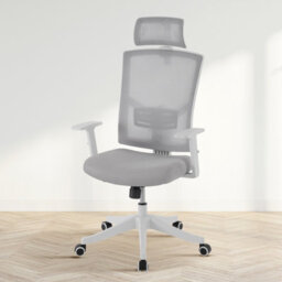 London Boutique Ergonomic Mesh Office Chair, Adjustable Headrest And Lumbar Support, Footrest, Reclining Swivel Desk Chair, Grey