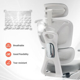 London Boutique Ergonomic Mesh Office Chair, Adjustable Headrest And Lumbar Support, Footrest, Reclining Swivel Desk Chair, Grey - thumbnail 4