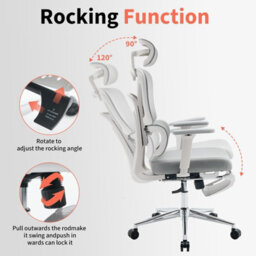 London Boutique Ergonomic Mesh Office Chair, Adjustable Headrest And Lumbar Support, Footrest, Reclining Swivel Desk Chair, Grey - thumbnail 5
