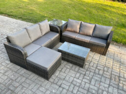 Fimous Outdoor Garden Furniture Sets 7 Seater Wicker Rattan Furniture Sofa Sets With Rectangular Coffee Table - thumbnail 2