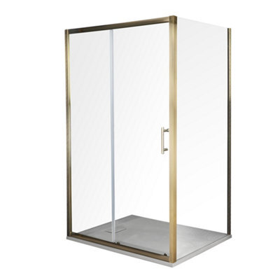 Homestylestore Antique Brass Reversible Corner Sliding Door Shower Enclosure With Light Grey Slate Effect Tray 1200 X 800mm - image 1