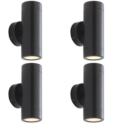 4 Pack Up & Down Twin Outdoor Wall Light - 2 X 7W Led Gu10 - Satin Black - image 1