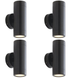 4 Pack Up & Down Twin Outdoor Wall Light - 2 X 7W Led Gu10 - Satin Black