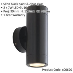 4 Pack Up & Down Twin Outdoor Wall Light - 2 X 7W Led Gu10 - Satin Black - thumbnail 2