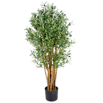 Artificial 125Cm Leaf Design Uk Realistic Artificial Olive Tree In Black Plastic Pot