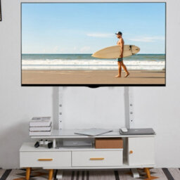 Fativo  Extra Large White Floor Tv Stand Tv Mount Height Adjustable Free Standing Home Officesuit For 32 To 100 In Tv - thumbnail 7