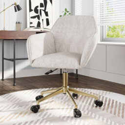 Thehotsale Beige Velvet Fabric Upholstered Desk Chair Swivel Task Chair With Gold Base