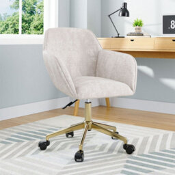 Thehotsale Beige Velvet Fabric Upholstered Desk Chair Swivel Task Chair With Gold Base - thumbnail 2