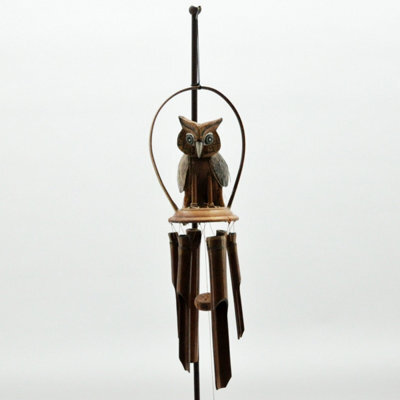 Hanging Wooden Owl Garden Windchime - image 1