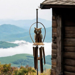 Hanging Wooden Owl Garden Windchime - thumbnail 3
