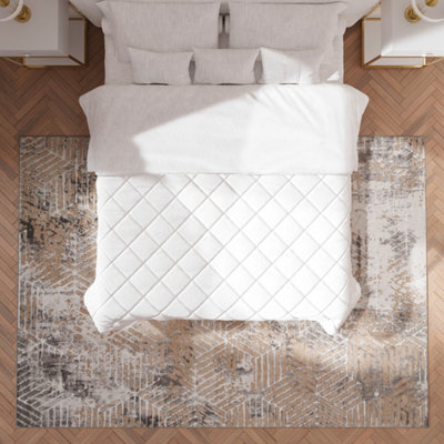 Loomed Neutral Beige Distressed Abstract Metallic Geometric Living Area Rug 190X280Cm - image 1