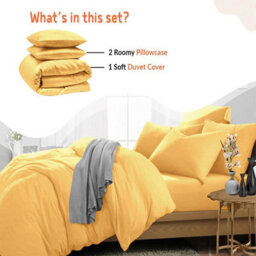 Ameha Plain 3-Piece Duvet Ochre Quilt Cover Breathable Microfiber Reversible Double Set With Pillowcase 200 X 200 Cm - thumbnail 7