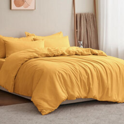 Ameha Plain 3-Piece Duvet Ochre Quilt Cover Breathable Microfiber Reversible Double Set With Pillowcase 200 X 200 Cm - thumbnail 4
