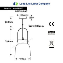 Long Life Lamps Company Retro Ceiling Pendant Light Hanging Grey Lampshade Scone M0130 - thumbnail 2
