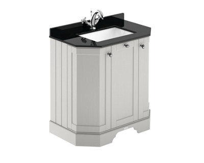 Hudson Reed Floor Standing 3 Door Angled Vanity Unit With 1 Tap Hole Black Marble Top & Basin, Timeless Sand, 786 X 470 mm - image 1