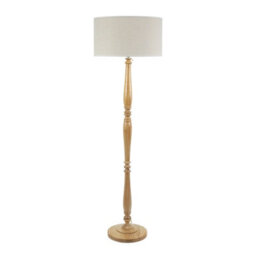 Valuelights Victoria Light Wood Candlestick Floor Lamp With Linen White Trim Drum Shade - thumbnail 2