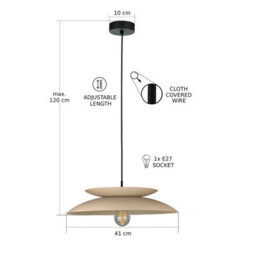 Luminosa Lighting Luminosa Ferro Dome Pendant Ceiling Light Beige 1X E27 - thumbnail 3