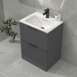 Royal Bathrooms Evora 600mm Graphite Grey Fluted Floor Standing Bathroom Vanity Unit 2 Drawer Cabinet With Stone Basin & Matt Black Handles - thumbnail 4