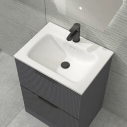 Royal Bathrooms Evora 600mm Graphite Grey Fluted Floor Standing Bathroom Vanity Unit 2 Drawer Cabinet With Stone Basin & Matt Black Handles - thumbnail 5