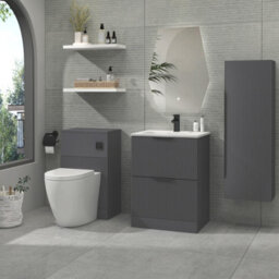 Royal Bathrooms Evora 600mm Graphite Grey Fluted Floor Standing Bathroom Vanity Unit 2 Drawer Cabinet With Stone Basin & Matt Black Handles - thumbnail 2