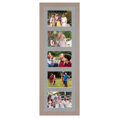 AK Frames 26X8 Rose Gold Modern Multi Photo Frame With Silver Mount - Holds 5 Apertures (5X) 6X4 Photos - image 1