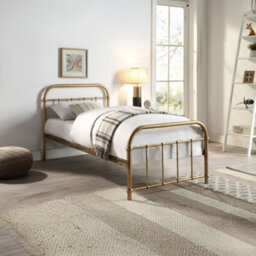SlumberWorx Tewin Vintage Hospital Style Antique Brass Single Metal Bed Frame