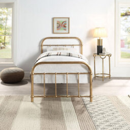 SlumberWorx Tewin Vintage Hospital Style Antique Brass Single Metal Bed Frame - thumbnail 2