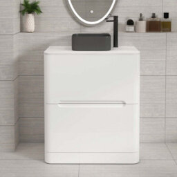 Royal Bathrooms Venice 700mm Gloss White Freestanding Bathroom Countertop Vanity Unit 2 Drawer With Art Square Basin - thumbnail 1