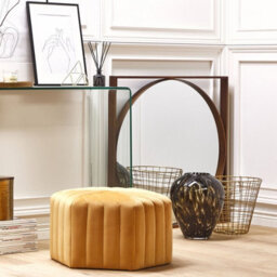 Beliani Ottman Velvet Pouffe Hexagonal Footstool Yellow 53 X 48 X 29 Cm - thumbnail 2