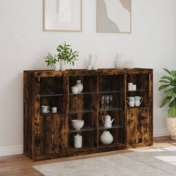 Berkfield Sideboards With Led Lights 3 Pcs Smoked Oak Engineered Wood - thumbnail 4
