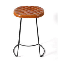Elm Home And Garden Genuine Tan Brown Leather Top Bar Stool With Black Metal Frame H 70 X W 52 X D 36 Cm - thumbnail 2