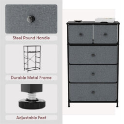 Grey & Black Modern  5 Drawer Chest Of Drawers - thumbnail 4