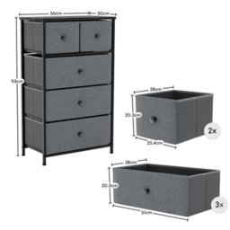 Grey & Black Modern  5 Drawer Chest Of Drawers - thumbnail 2