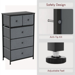 Grey & Black Modern  5 Drawer Chest Of Drawers - thumbnail 5