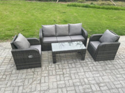 Fimous Outdoor Garden Furniture Sets 5 Seater Wicker Rattan Furniture Sofa Sets With Rectangular Coffee Table Reclining Chair - thumbnail 2