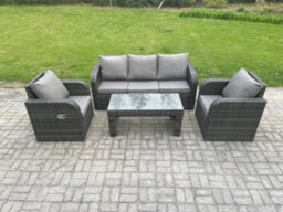 Fimous Outdoor Garden Furniture Sets 5 Seater Wicker Rattan Furniture Sofa Sets With Rectangular Coffee Table Reclining Chair - thumbnail 1