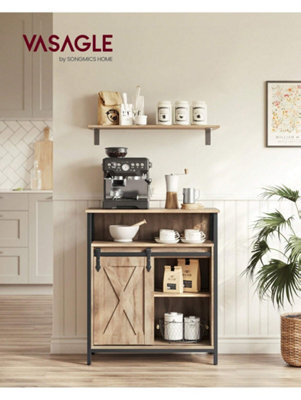 LEDREM Buffet Cabinet, Sideboard With Open Compartment, Sliding Barn Door, 30 X 70 X 80 Cm, Brown And Black