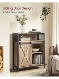 LEDREM Buffet Cabinet, Sideboard With Open Compartment, Sliding Barn Door, 30 X 70 X 80 Cm, Brown And Black - thumbnail 7